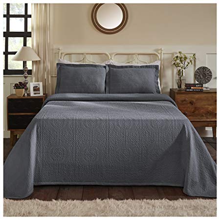 Superior 100% Cotton Medallion Bedspread with Shams, All-Season Premium Cotton Matelassé Jacquard Bedding, Quilted-look Floral Medallion Pattern - Full, Grey