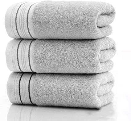 Hsxfl Cotton Soft Hand Towel Face Towel Set, Absorbent Home Ultra Thick Cotton Hand Towels for Hand,Bath, Face, Gym Spa and Outdoor Use(3 Pack ,Grey)