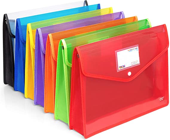 Plastic File Folders, Waterproof Transparent Expandable File Organiser - Portable Large Capacity A4B4 File Wallet for Office/Business/School (Assorted Color-7 Pack)