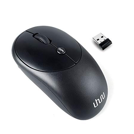 UHURU Wireless Mouse with Nano Receiver, 2.4G Slim Portable Mobile Mouse Optical Mice with 3 Adjustable DPI Levels for PC, Laptop, Tablet, Computer, and Mac, Black