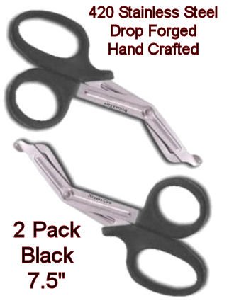 Princess Care First Aid Medical Utility Scissors Shears 7.5", Black - 420 Stainless Steel (2 Pack)
