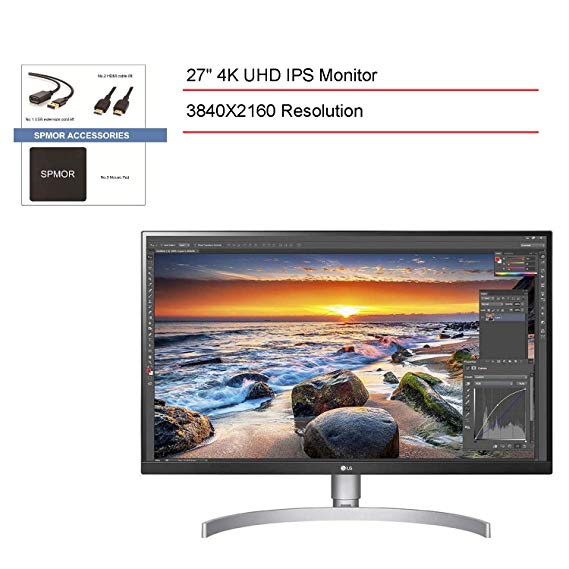 2020 LG 27" IPS HDR10 UHD 4K (3840X2160) USB Type-C Monitor, 3-Side Borderless Anti-Glare 3H Screen, 5ms Response Time, Peak 450nits Brightness, HDMI, DisplayPort, SPMOR Accessories