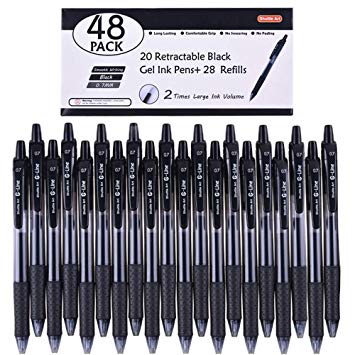 Black Gel Pens, 48 Pack Shuttle Art Retractable Medium Point Rollerball Gel Ink Pens Smooth Writing with Comfortable Grip for Office School Home Work 20 Gel Pens with 28 Refills