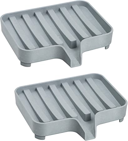 Topsky 2Pack Soap Dishes Waterfall, Soap Trays with Drain, Self Draining Soap Saver, Soap Holders for Bathroom and Kitchen (Grey)