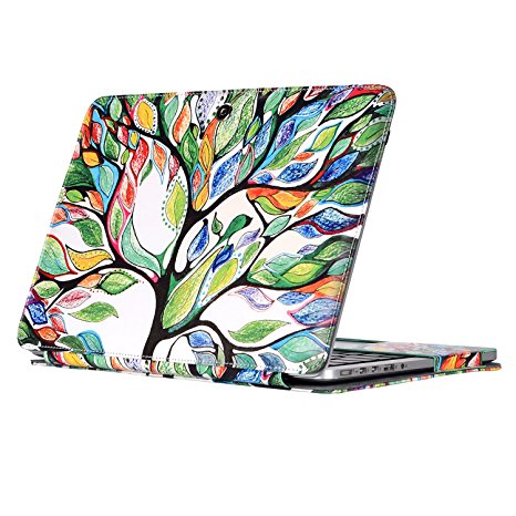 Mosiso PU Leather Book Cover Folio Case with Stand Function for MacBook Pro 13 Inch with Retina Display (A1502/A1425), Love Tree