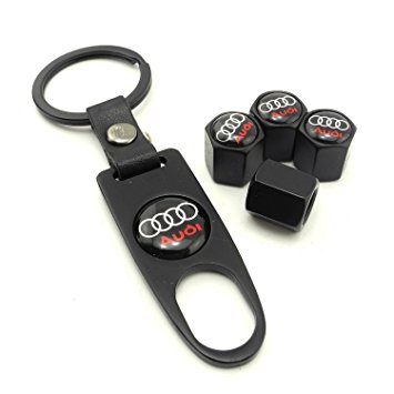iDoood Set of 4 Car Tire Valve Stem Air Caps Cover   Keychain For Audi