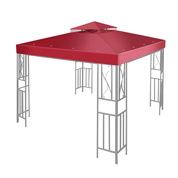 Flexzion 10' x 10' Gazebo Canopy Top Replacement Cover (Red) - Dual Tier Up Tent Accessory with Plain Edge Polyester UV30 Protection Water Resistant for Outdoor Patio Backyard Garden Lawn Sun Shade