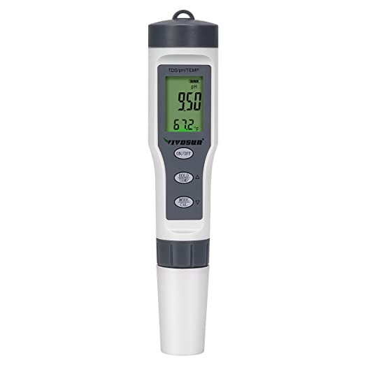 VIVOSUN 3-in-1 Digital pH Meter with ATC, ±0.1 pH Accuracy, 0-14.0 pH Measurement Range