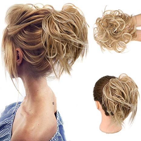 Tousled Updo Messy Bun Hair Piece Hair Extension Ponytail With Elastic Rubber Band Updo Extensions Hairpiece Synthetic Hair Extensions Scrunchies Ponytail Hairpiece for Women (Color:27/613#)