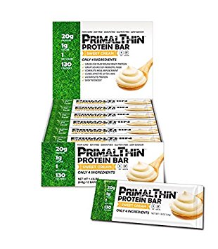 Primal Thin Protein Bars 12 Bars w/ 20g Organic Protein Grass Fed Whey (130 Cal, 1g Sugar, 1 Net Carb) (Gluten Free)