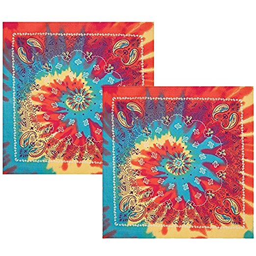 Tie Dye Paisley Bandanna - 2 Pack - Tie-Dye Paisley Bandana In Rainbow Colors by CoverYourHair