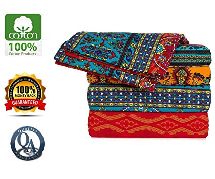 MAXYOYO 4 Piece Bed Sheets Set Flat Sheet   Fitted Sheet   2 Pillow Cases, Sanded Cotton Colorful Bohemian Sheet Sets - Luxurious, Comfortable, Soft Sheet Full Queen King Size (Full)