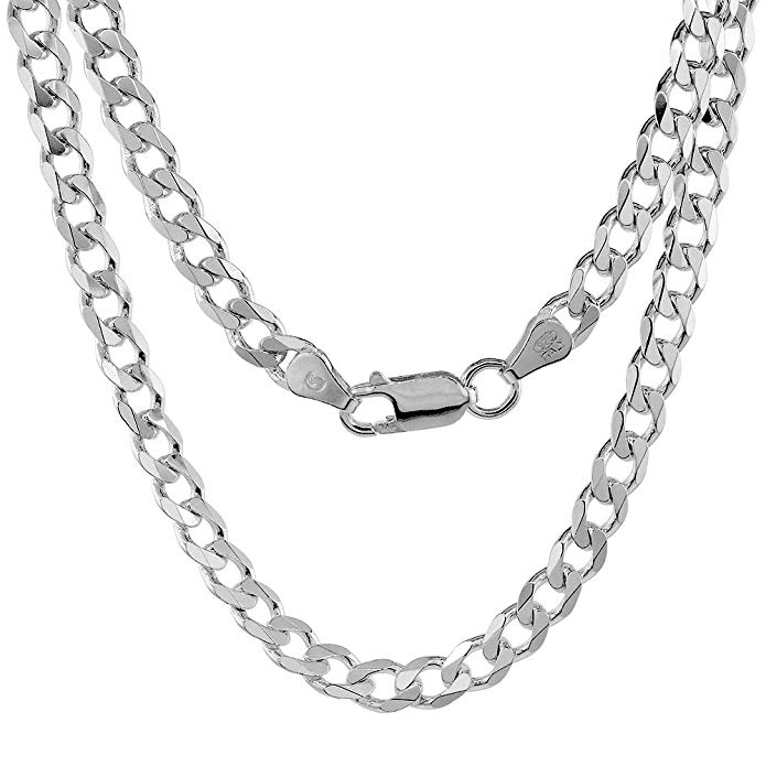 Pori Jewelers Solid 925 Sterling Silver Cuban Chain Necklace - Made in Italy - 2.8mm, 4.5mm, 6mm, 7mm, 8mm, 8.5mm, 10.5mm, 12mm-Heavyweight Silver- Mens or Ladies Curb Chain