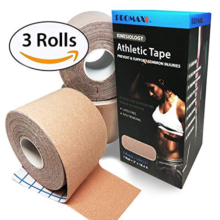 PROMAX Kinesiology Athletic Tape Elastic for Supporting for Athletic Sports Latex-free 3-Uncut Rolls 2 inch x 164 feet  roll