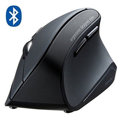 Sanwa Bluetooth Vertical Ergonomic Mouse, Blue LED Optical Mice, 3 Adjustable DPI 800 / 1200 / 1600, 6 Buttons, For PC Laptop Computer Macbook, Black, GMAERGBT11