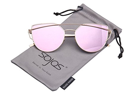 SojoS SJ1001 Cat Eye Mirrored Flat Lenses Street Fashion Metal Frame Women Sunglasse