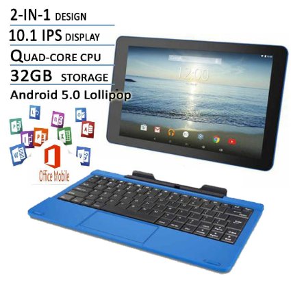 RCA Viking Pro Blue Edition 10.1-Inch Touchscreen 2 In 1 Tablet Laptop (Quad-Core Processor, 32G storage, Detachable Keyboard, Free Office Moblie APP, IPS Display, Android 5.0 Lollipop)