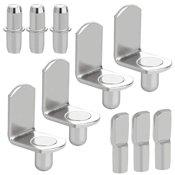 60pcs Shelf Bracket Pegs, Wobe Stainless Steel Shelf Pins Support Nickel Plated Shelf Peg Pin Supports for Cabinet Furniture Closet Shelf Bracket Wardrobe Office Accessories Display Stand