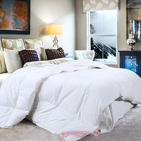 Maple Down Natural Goose Down Comforter Twin Size Duvet Insert, White Bedding Premium Baffle Design, Warm Bed, 68 x 90 inches.