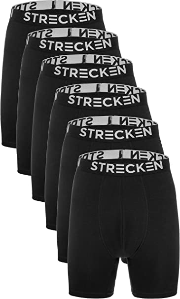 STRECKEN 6 Pack Men Ultra Soft Boxer Brief Breathable Cotton Underwear Value Pack