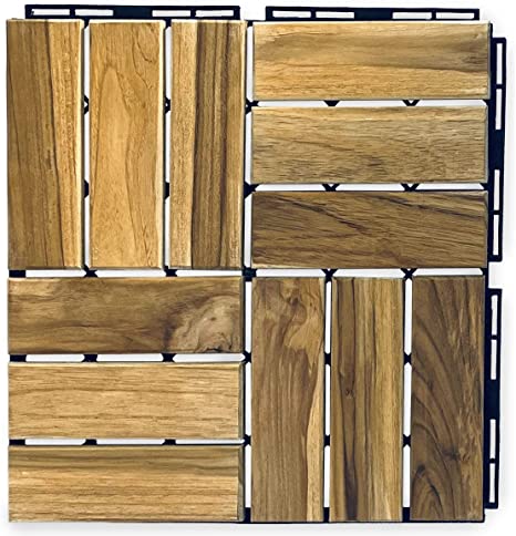 Mammoth Sustainably Sourced Solid Teak Wood Oiled Finish Secure Interlocking Deck Tiles, Replacement/Sample Pack of 1 (1 SQFT) (Checker)