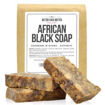 African Black Soap - Authentic and Handmade in Africa - Contains Unrefined Shea Butter to Keep Skin Soft and Moisturized - Great for Delicate Normal and Combination Skin Types Helps in Reducing Acne and Skin Redness - 1LB 16 oz