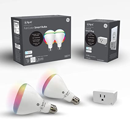 C by GE Smart Bundle Pack with 2 Smart Bulbs and Smart Plug (2 LED BR30 Full Color Bulbs   On/Off Smart Plug), Works with Alexa and Google Assistant, WiFi Enabled