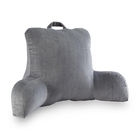 Velour Gray Bedrest Reading Posture Arm Pillow Soft Back Support Bed Rest
