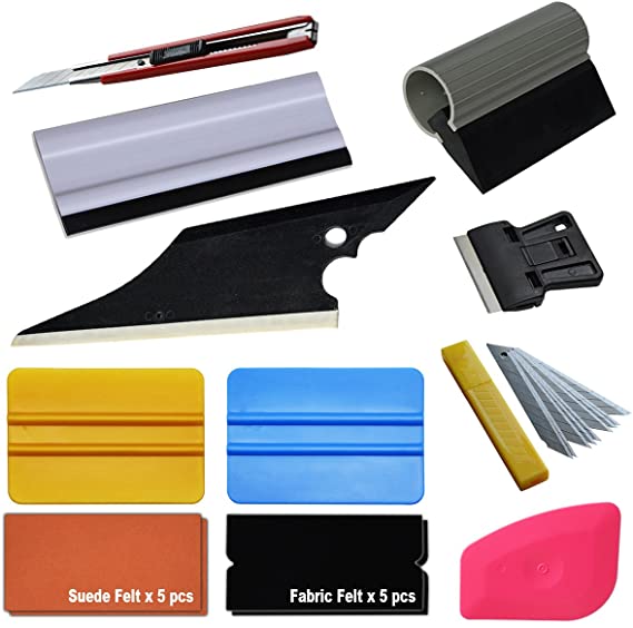 Ehdis 10 in 1 Car Window Tint Tools Plus Kit for Auto Film Tinting Scraper Application Installation Set Added 4-inch Squeegee and Suede Fabric Felts