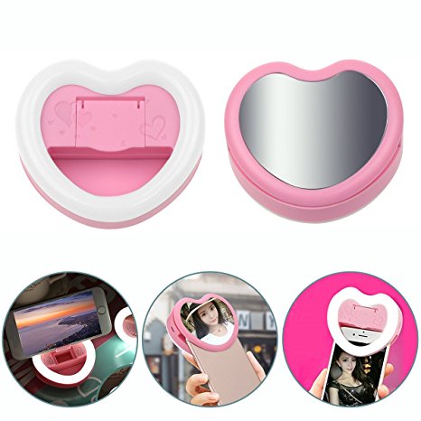 Clip-On Selfie Light 3-Way Selfie Light,Phone holder, Mirror Rechargeable LED Face-lift for iphone , iPad, Android Smart Phones Beauty Fill Light Photo Shoot 3 Gears Brightness (Pink)