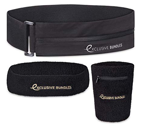 EXCLUSIVE BUNDLES Running Belt Bundle with Running Headband and Wristband. Adjustable Runners Belt with Phone Holder for Running and Key Clip. Fitness Belt and Running Pouch Fits All Phones.