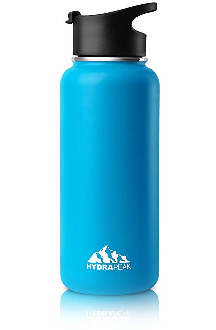 Hydrapeak Stainless Insulated Water Bottle-32oz, BPA Free Wide Mouth, Double Walled, Flip Lid Handle