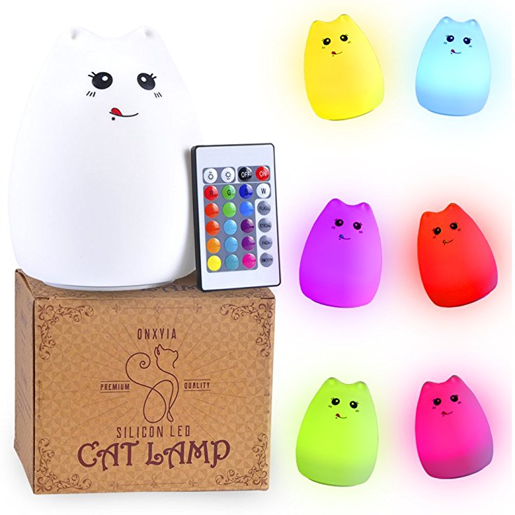 Color Changing Cat Lamp - Smiling: Best Rechargeable Silicone LED Night Light for Kids and Adults - with Adjustable Brightness and Color Modes for a Good Night’s Sleep