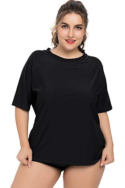 Sociala Women's Plus Size Short Sleeve Rashguard UPF 50  Rash Guard Swim Shirt