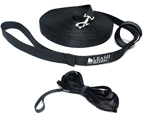 Leashboss Long Trainer - 3/4 Inch Nylon Dog Training Leash with Storage Strap