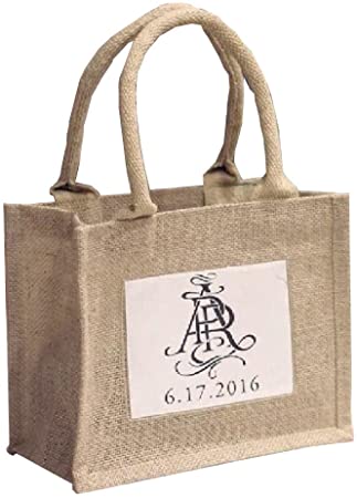 Mini Jute Gift Tote Bags w/Clear Pocket for Wedding Favors, Crafts, Decorations (6)