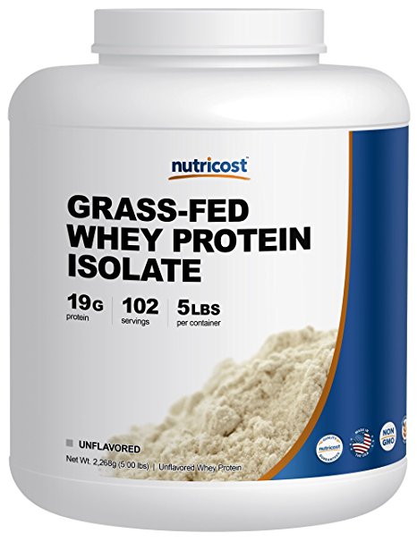 Nutricost Grass-Fed Whey Protein Isolate (Unflavored) 5LBS - rBGH Free, Non-GMO & Gluten Free