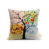 OJIA 20 X 20 Inch Cotton Home Decorative Throw Pillow Cover Cushion Case Colorful Tree