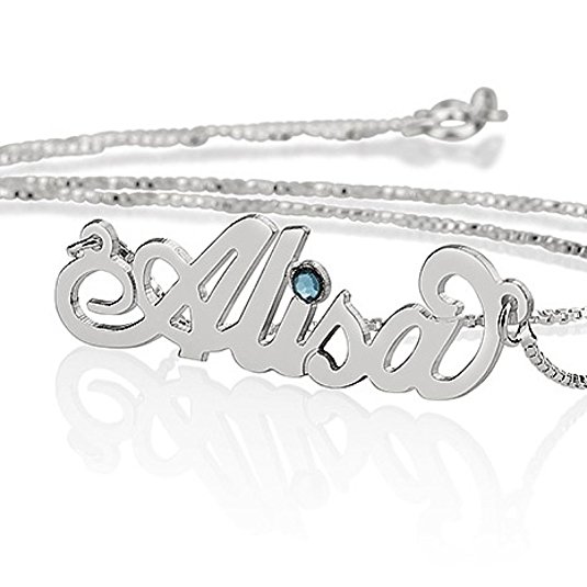 Personalized Name Necklace with simulated Birthstone - Custom Made Any Name