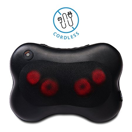 LiBa Cordless Shiatsu Neck Shoulder Back Massager Pillow with Heat - Rechargeable Use for 1.5 Hours Unplugged, Portable Full Body Massage Relieve Pain Sore Muscles