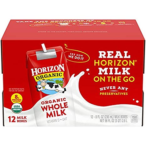 Horizon Organic Whole Milk 8 Ounce Single, 12 Count