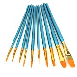 Heartybay 10Pcs Artists Paint Brush Set Acrylic Watercolor Round Pointed Tip Nylon Hair