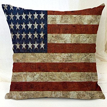 YFINE Old World Retro Country Rustic Style Cotton Linen Home Decorative Throw Pillow Cover Cushion Case -[The American Flag A] 18 "X18 "( 45 CM x 45 CM)