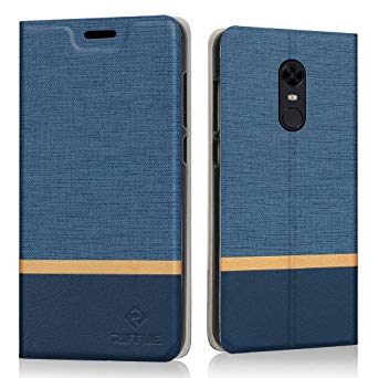 Xiaomi Redmi 5 Plus Case, RIFFUE Slim Thin Fit Retro PU Leather Flip Cover Folio Book Design Shock Absorbing Protective Case for Xiaomi Redmi 5 Plus with Card Slots and Kitstand Function [Denim Pattern] - Blue