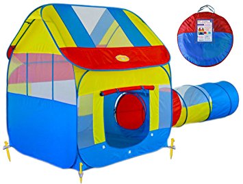 Big Children’s Play Tent with Tunnel, Indoor/Outdoor with Stakes