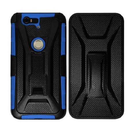 Google Nexus 6P Case, Sevenday Full Body Rugged Holster Case with Swivel Belt Clip - Dual Layer Shock Resistant Cover for Google Nexus 6P (Blue)