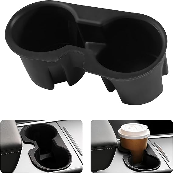 DEDC Tesla Cup Holder, Model 3/Y Center Console Cup Insert, ONLY FIT New Console, 2023 2022 2021 Tesla Accessories, Black