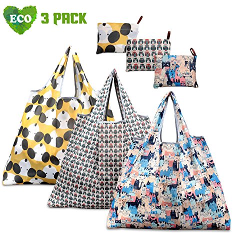 Reusable Grocery Bags, Teoyall 3 Pack Eco Friendly Large Foldable Grocery Tote Bag Heavy Duty Washable Shopping Bags