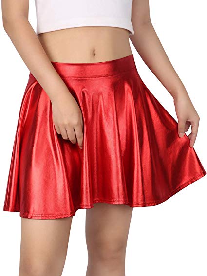 HDE Plus Size Shiny Liquid Skater Skirt Flared Metallic Wet Look Pleated Skirt