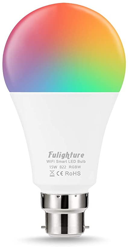 WiFi Smart LED Light Bulb RGBW, Dimmable Colour Changing Bulb B22 A21 Shape, APP Control, Work with Amazon Alexa and Google Home, No Hub Required, for Home Decor Bedroom Living Room(15W=120W, 1380lm)